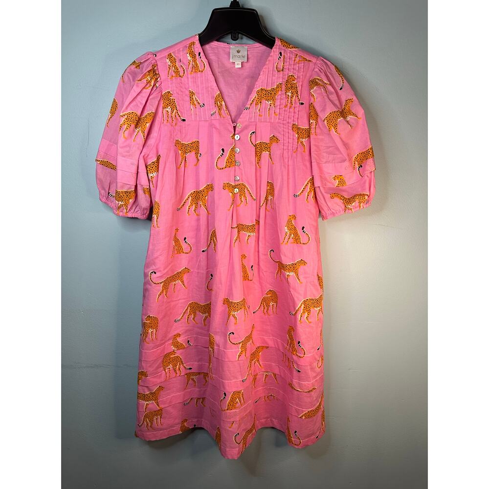 J. Marie Pink Cotton Puff Sleeve Cleo Dress 100% cotton XS